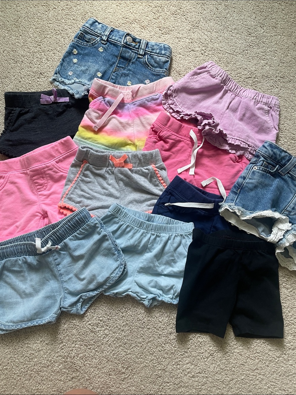 Mixed Girls' Shorts Bundle - Pink, Light Blue, Navy, Black, Denim